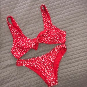 red floral swimsuit